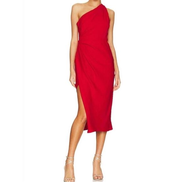 NWT Line and Dot midi mia dress XS cocktail one shoulder side slit - Picture 1 of 6